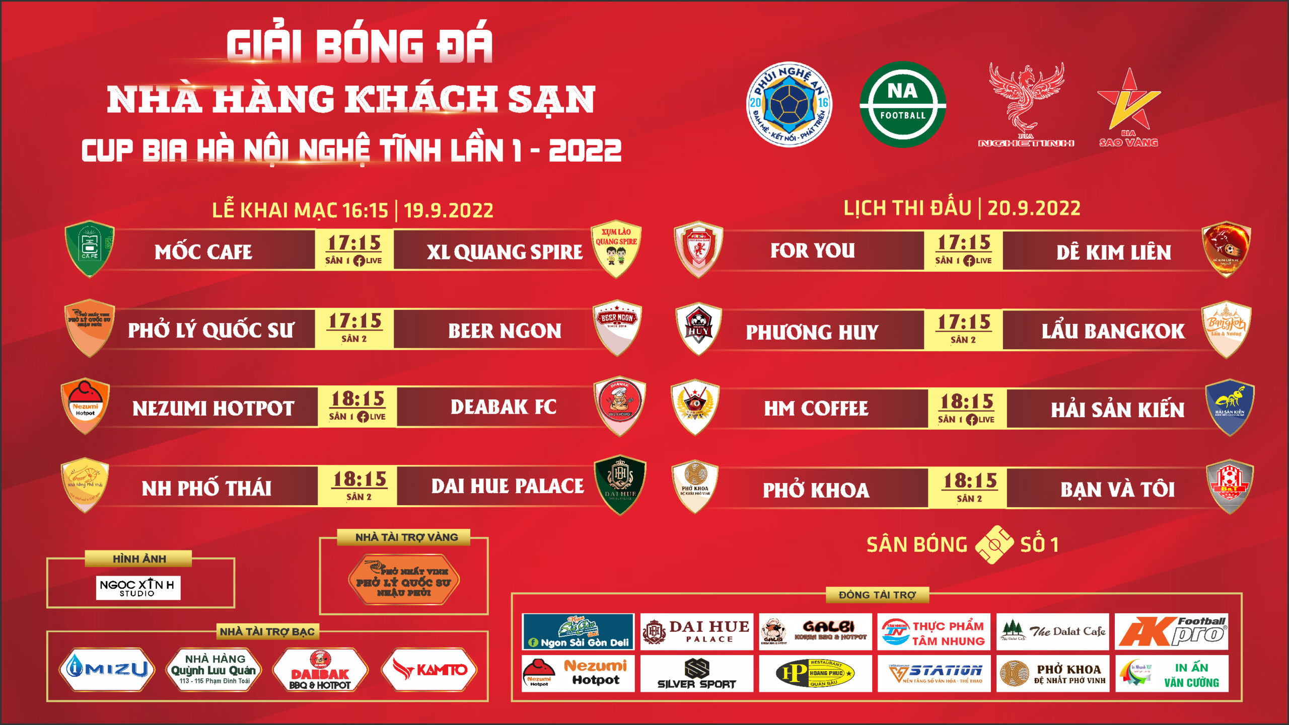 Lịch thi đấu vòng 1 Giải bóng đá Nhà Hàng Khách Sạn cúp Bia Hà Nội-Nghệ Tĩnh S1 – 2022 ngày 19/9